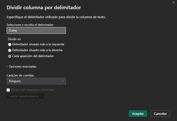 DIVIDIR COLUMNAS POR DELIMITADOR